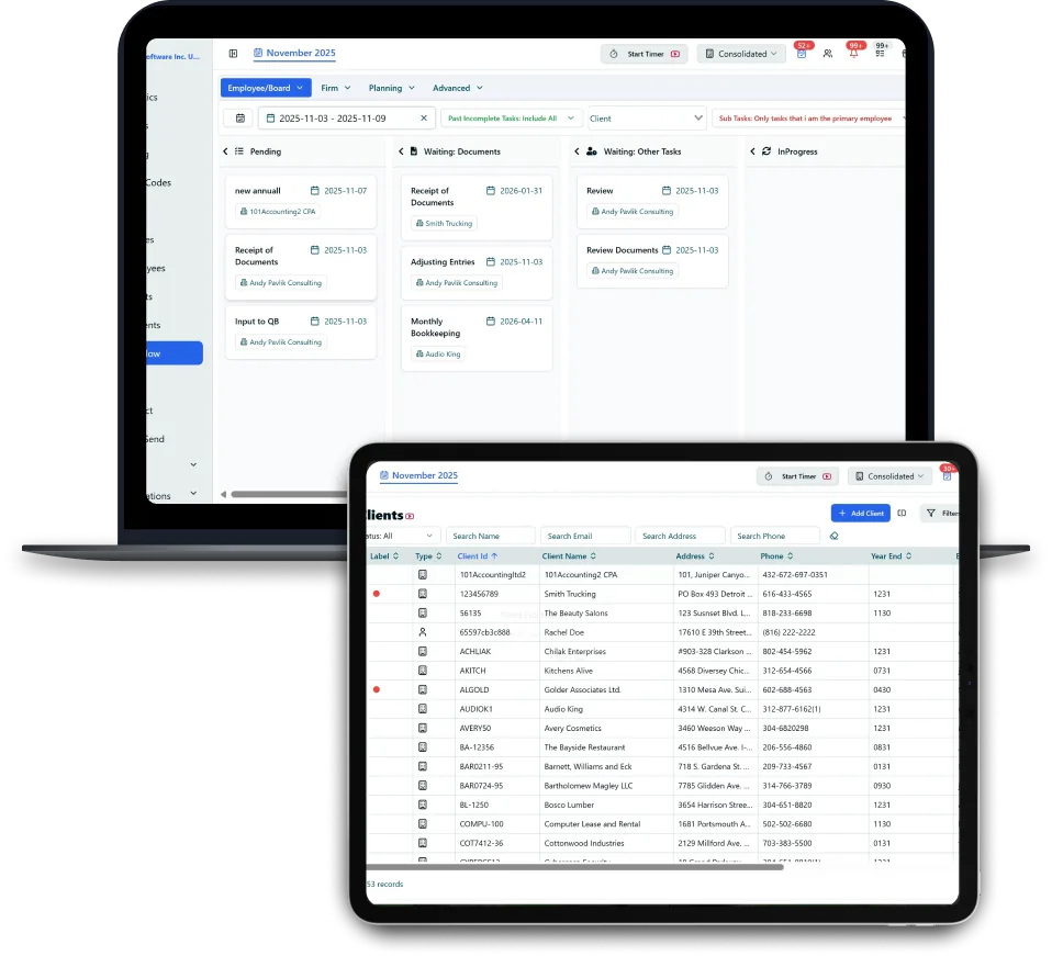Axis practice management dashboard on laptop screens